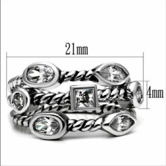 STAINLESS STEEL Bezel Set Cubic Zirconia Stackable Rings-Set Of 3 - Picture 12 of 13